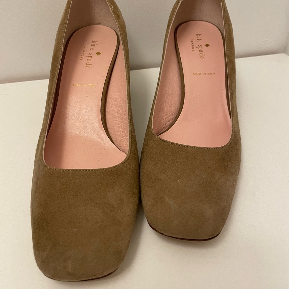 Kate Spade Suede Block Heel Pumps in Tan, Light Brown - Picture 2 of 10